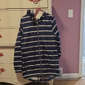 Navy and White Striped Hooded Jacket